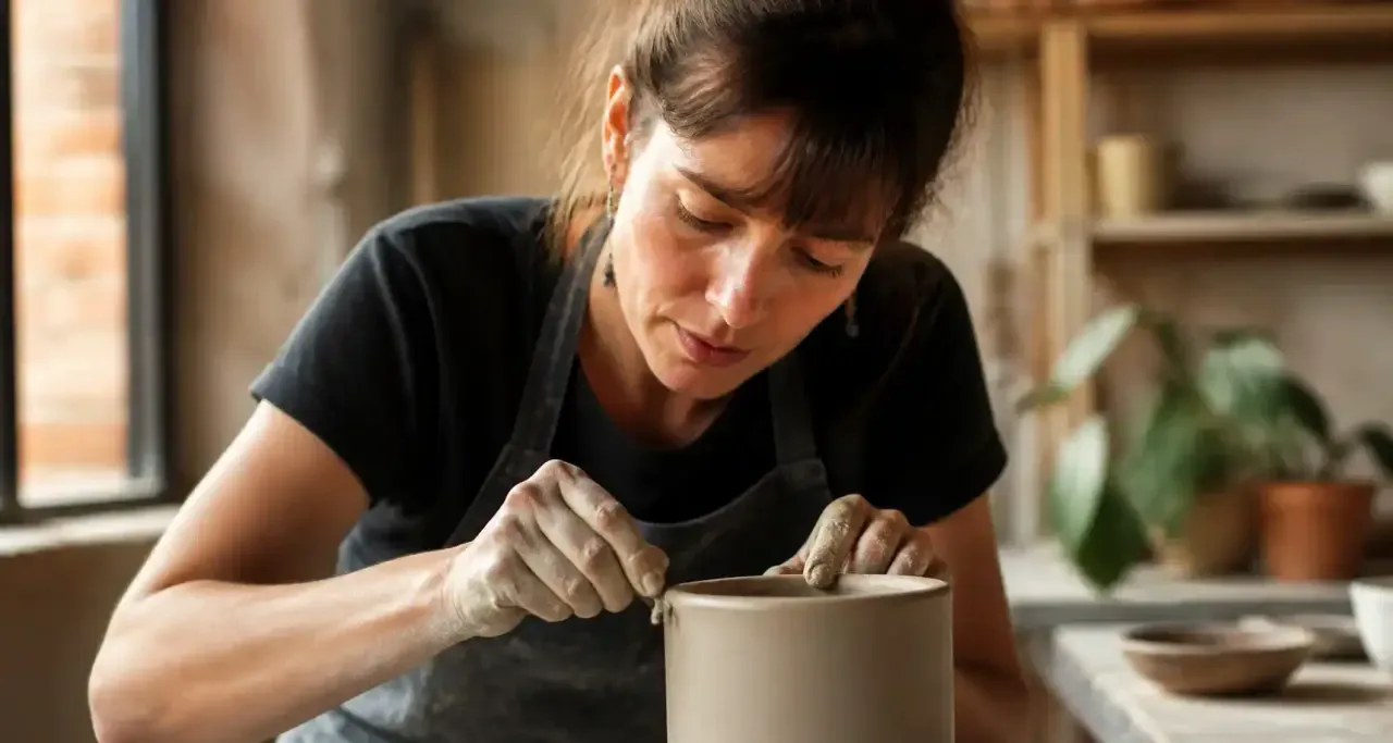Artisane toulousaine dans son atelier de céramique