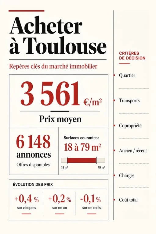 Achat immobilier Toulouse : tableau de bord des prix, surfaces et quartiers