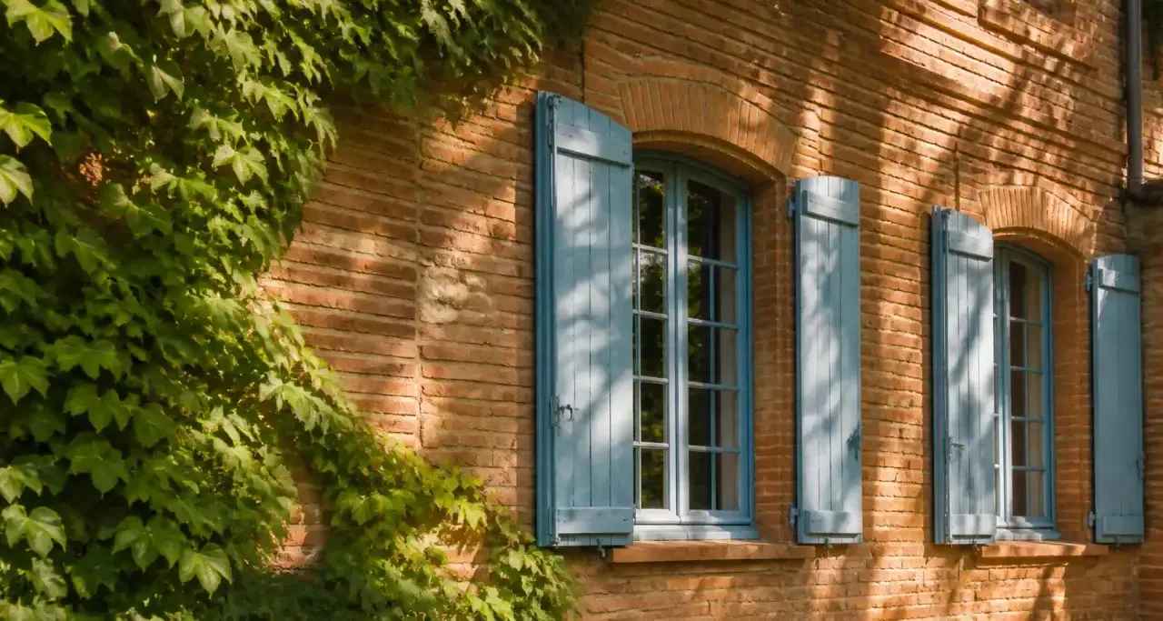 Détail d'une façade en briques roses à Toulouse