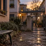Cité Madrid à Toulouse : entrée de résidence en briques et béton
