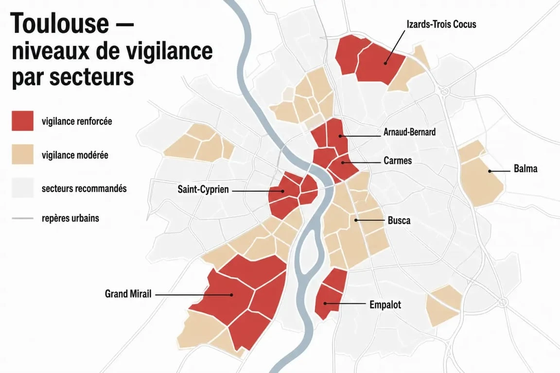 Carte éditoriale des quartiers de Toulouse à éviter et des alternatives recommandées