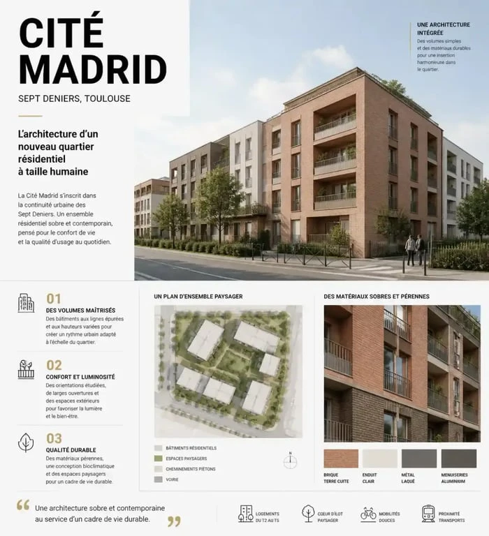 Vue des bâtiments de la Cité Madrid dans le quartier des Sept Deniers à Toulouse