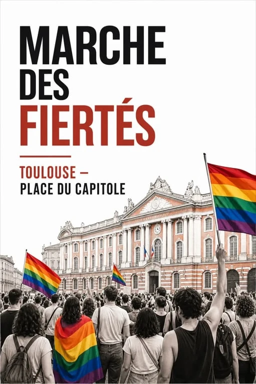 Marche des fiertés Toulouse : cortège arc-en-ciel au départ de la place du Capitole dans le centre-ville