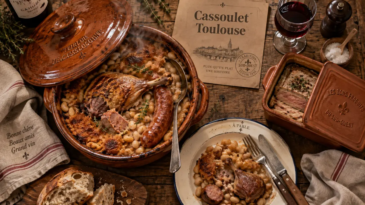 Où manger un bon cassoulet à Toulouse : cassoulet fumant aux haricots et confit