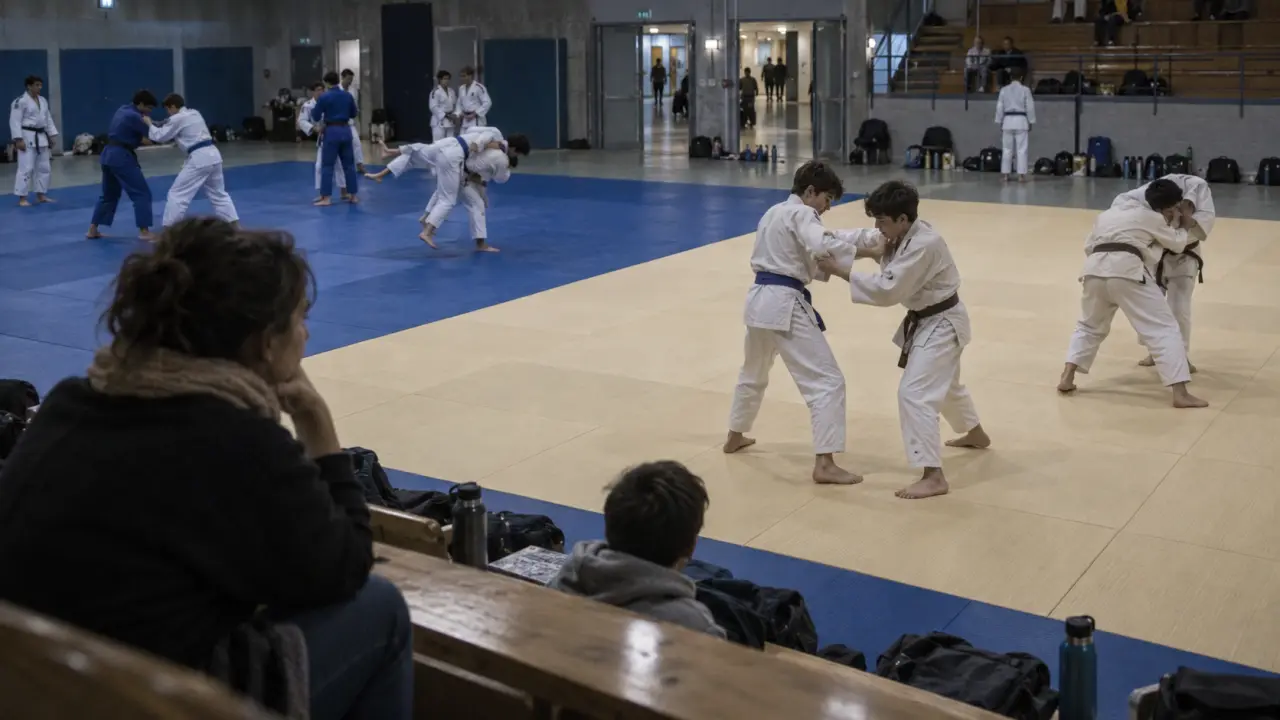 Maison des arts martiaux Toulouse : tatamis et gradins, entraînement